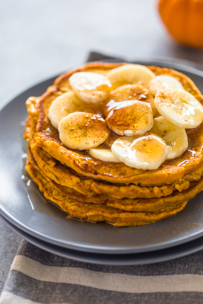 Healthy Pumpkin Banana Pancakes (Paleo, G-F, Protein Options) | Gimme