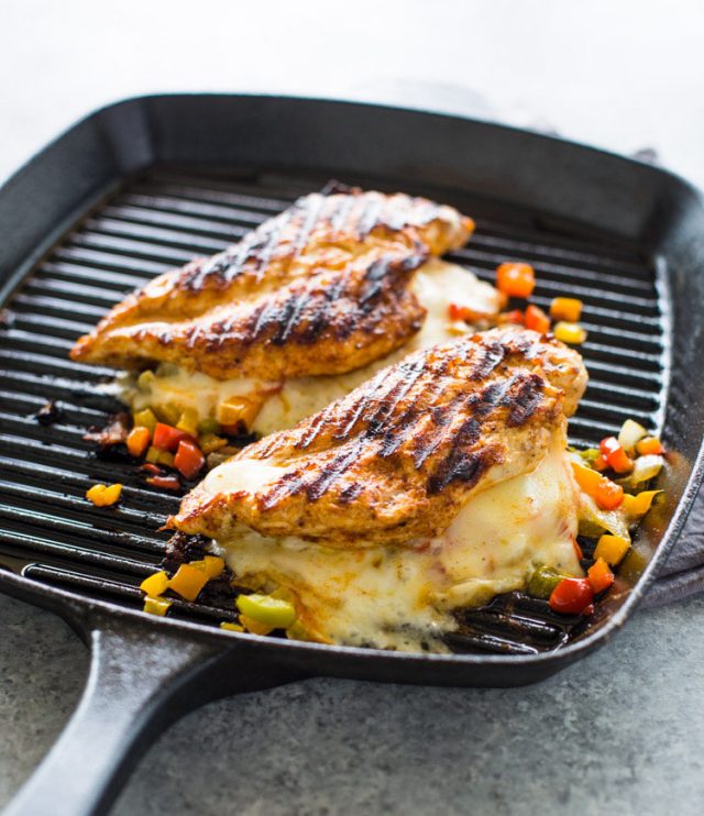 Cheese And Pepper Stuffed Grilled Chicken Breasts | Gimme Delicious
