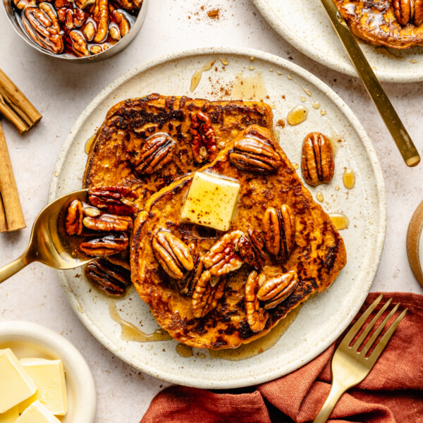 Pumpkin French Toast With Spiced Pecan Syrup Gimme Delicious