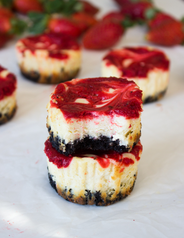 Mini Strawberry Swirl Cheesecakes