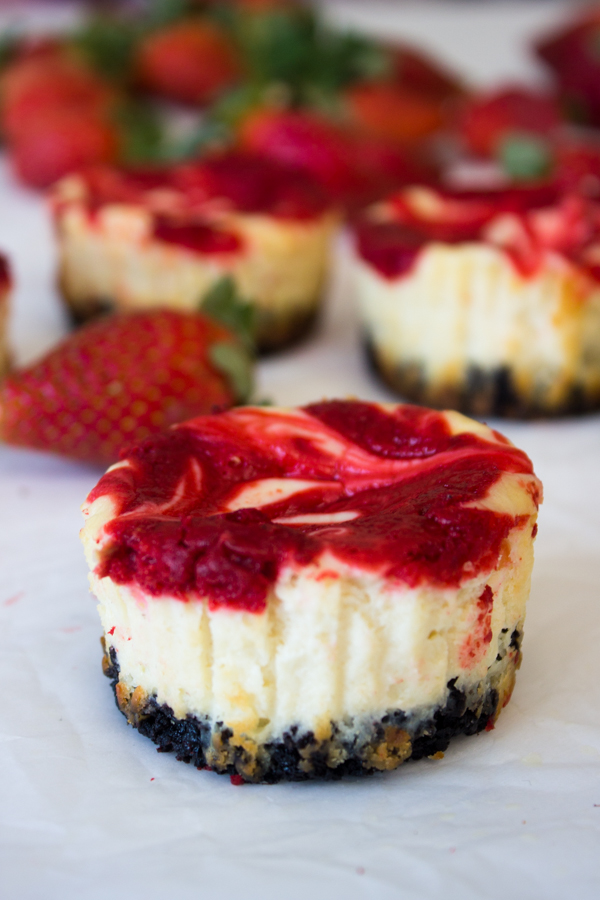 Mini Strawberry Swirl Cheesecakes