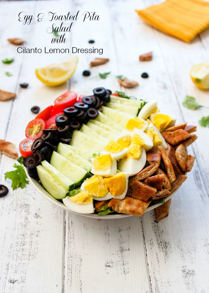 Egg & Toasted Pita Salad with Cilantro Lemon Dressing 