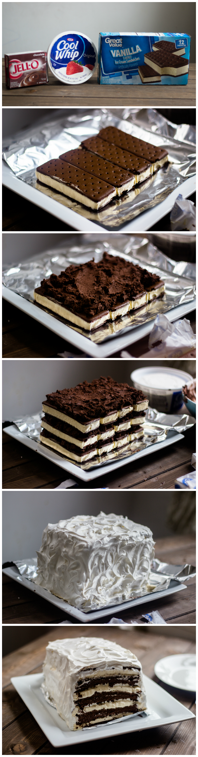 Easy Chocolate Vanilla Ice Cream Cake (with ice cream sandwiches) 