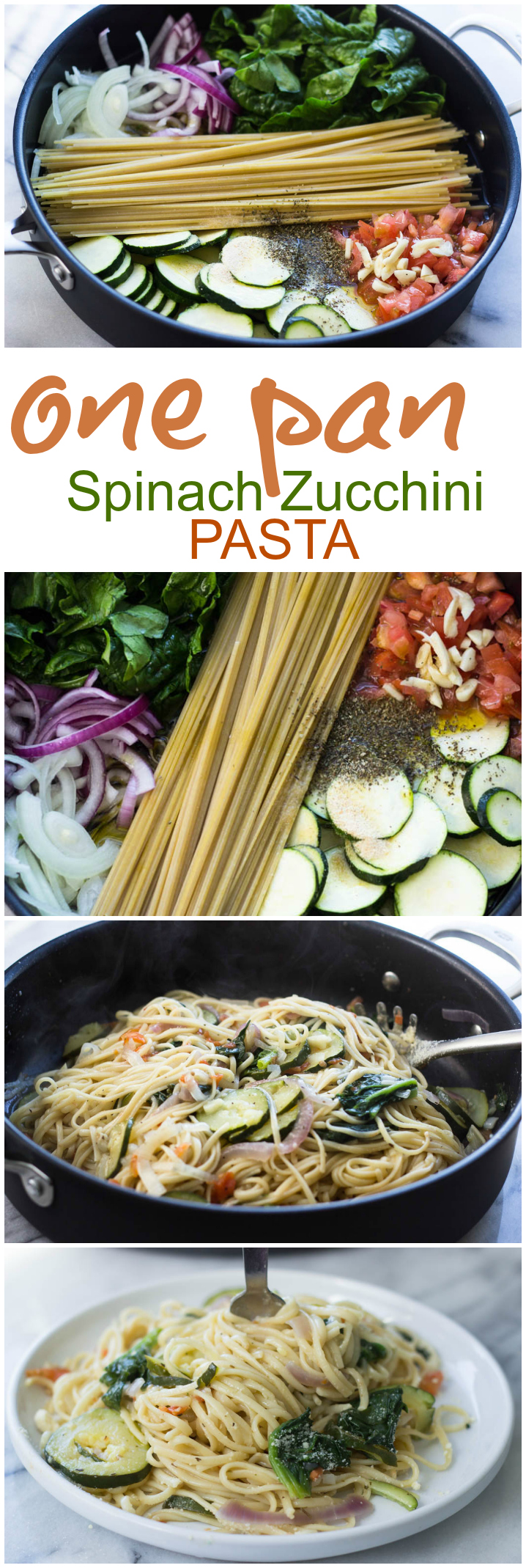 Quick One Pan Spinach and Zucchini Pasta (10 minutes, Vegetarian) 