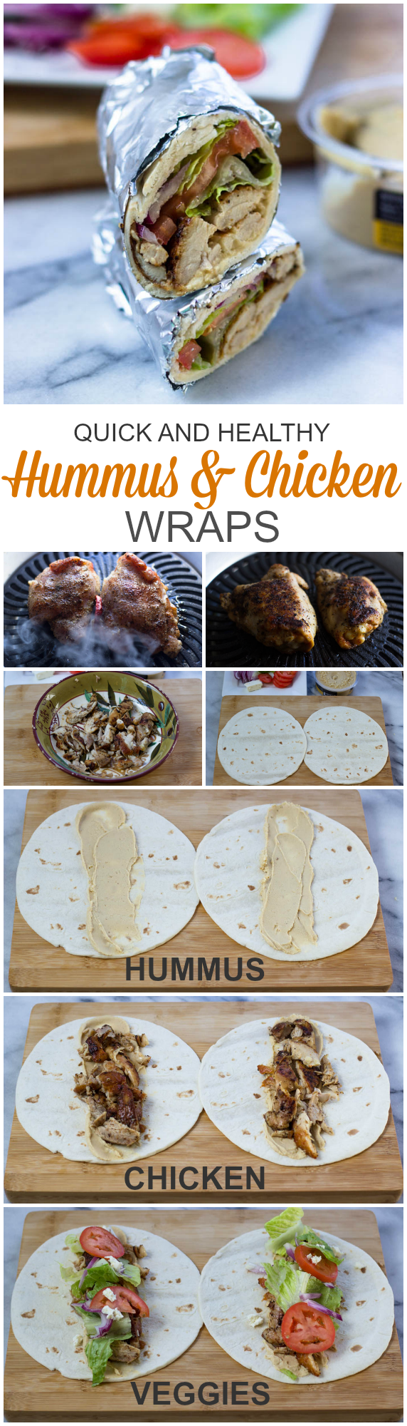 hummus och kyckling Wraps (snabb, hälsosam, anpassningsbar) # easydinner #under30minutes #gyro # shawarma 