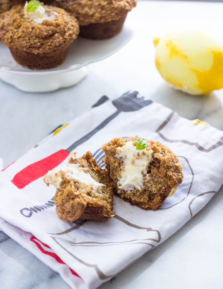 Cream Cheese Frosting Filled Banana Crumb Muffins