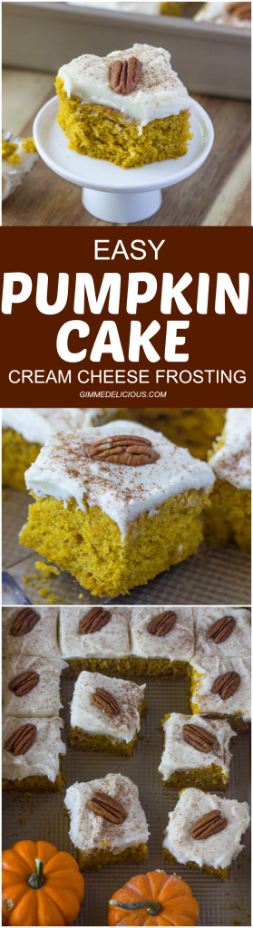 Easy Pumpkin Cake with Cream Cheese Frosting #spice #fallrecipe #bars 