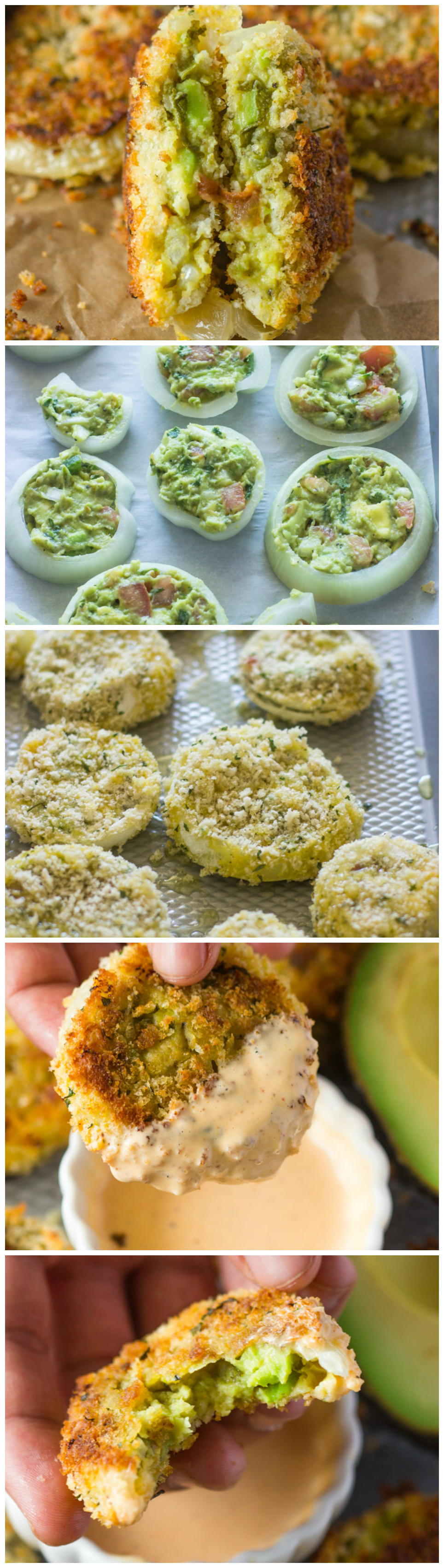 Baked Guacamole Stuffed Onion Rings with Chipotle Dipping Sauce (Video)