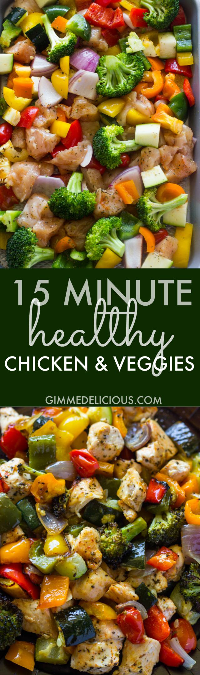 15 Minute Healthy Roasted Chicken and Veggies (Video) | Gimme Delicious