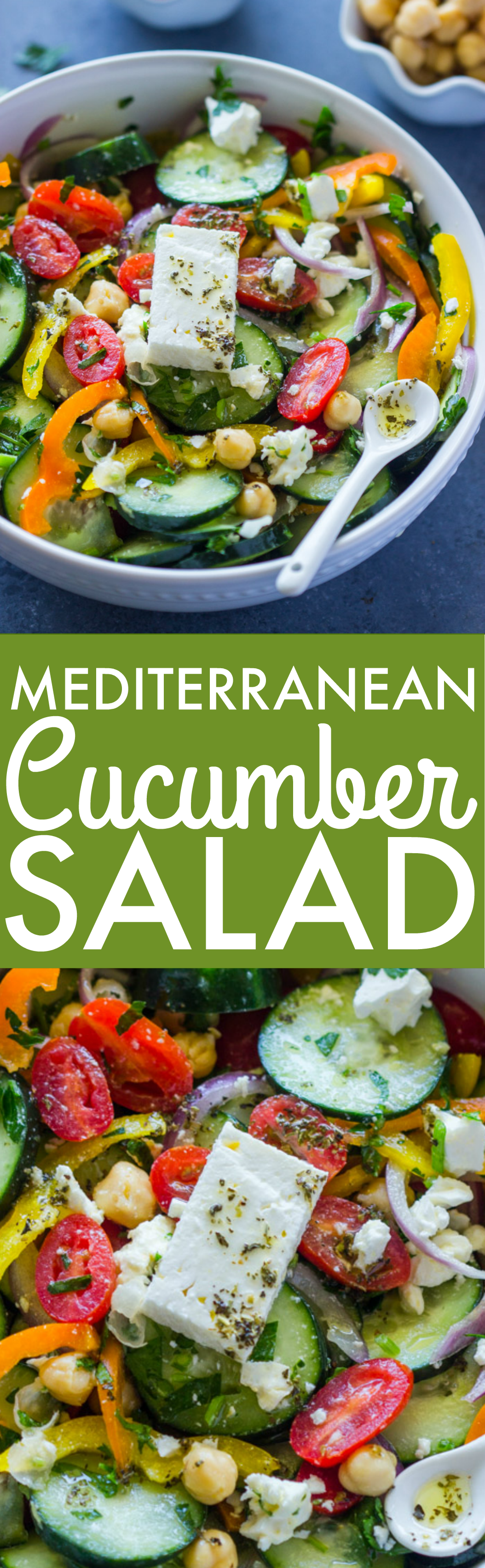 Mediterranean Cucumber Chickpea Salad is Packed with fresh veggies and topped with feta cheese and a Lemon Olive oil Dressing