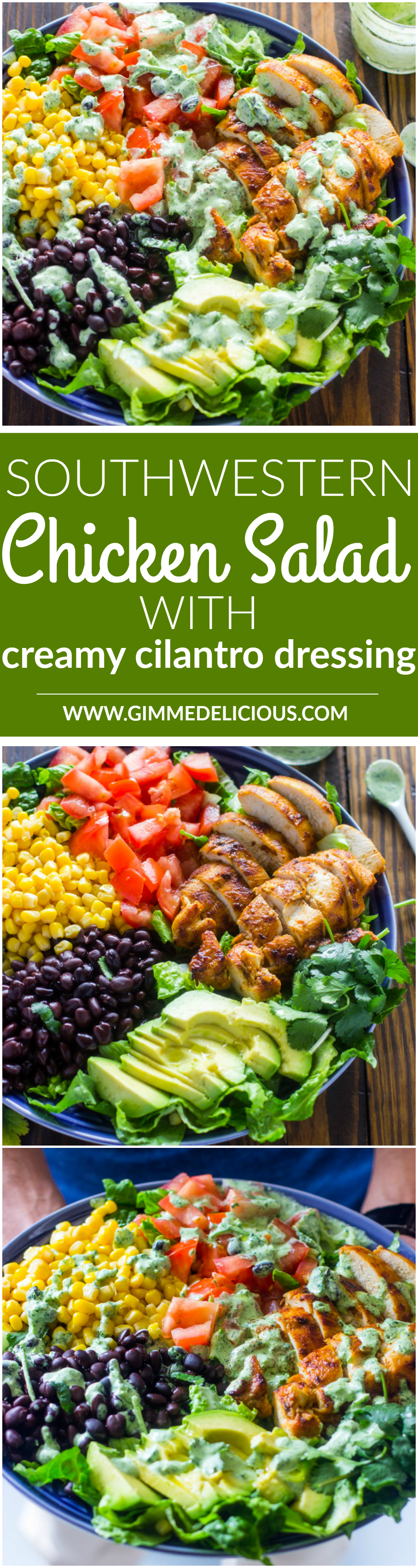Southwestern chicken salad with creamy cilantro dressing is 1000x more delicious, fresher, and healthier than any restaurant salad at a fraction of the price.