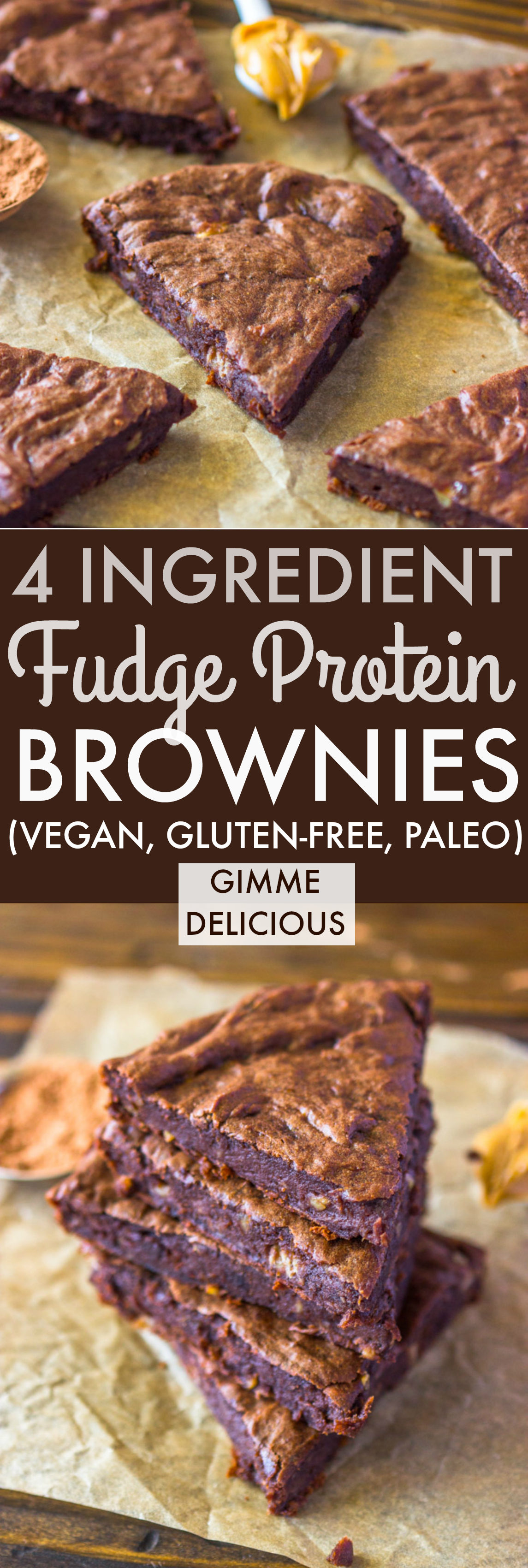 4 Ingredient Fudge Protein Brownies (Vegan, Gluten-free, Paleo)