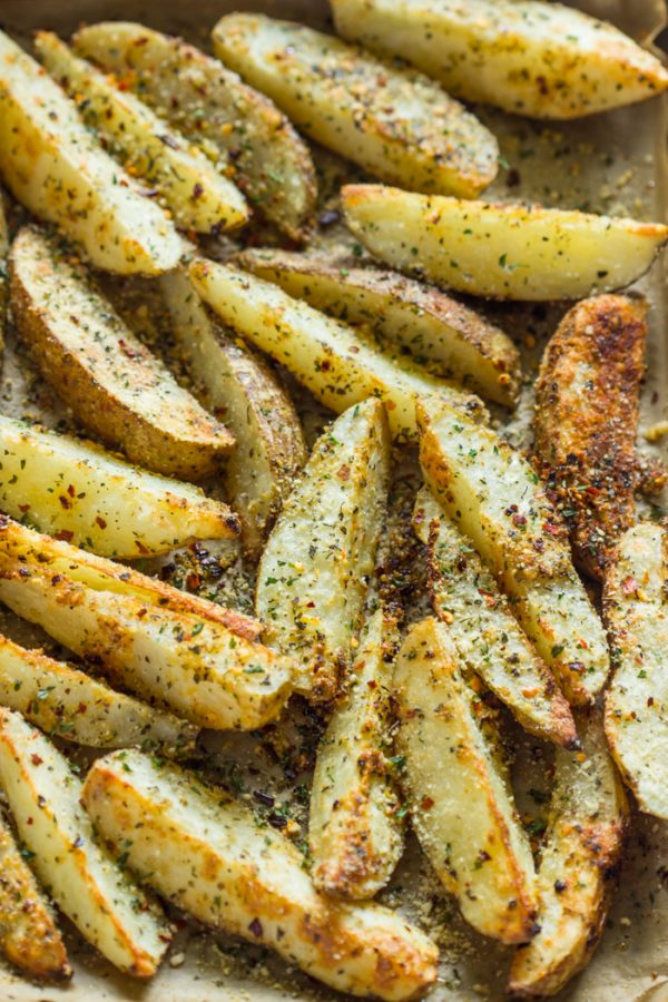 Crispy Baked Garlic Parmesan Potato Wedges | Gimme Delicious