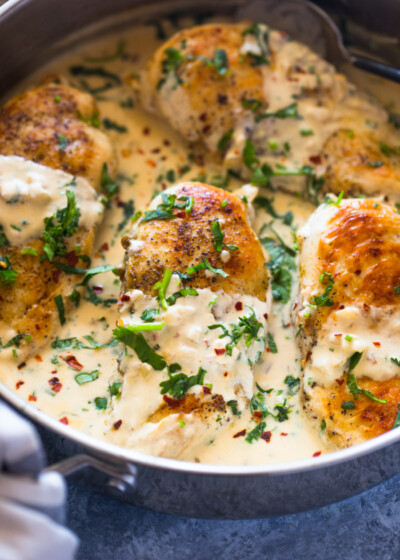 Easy One Skillet Creamy Cilantro Lime Chicken | Gimme Delicious