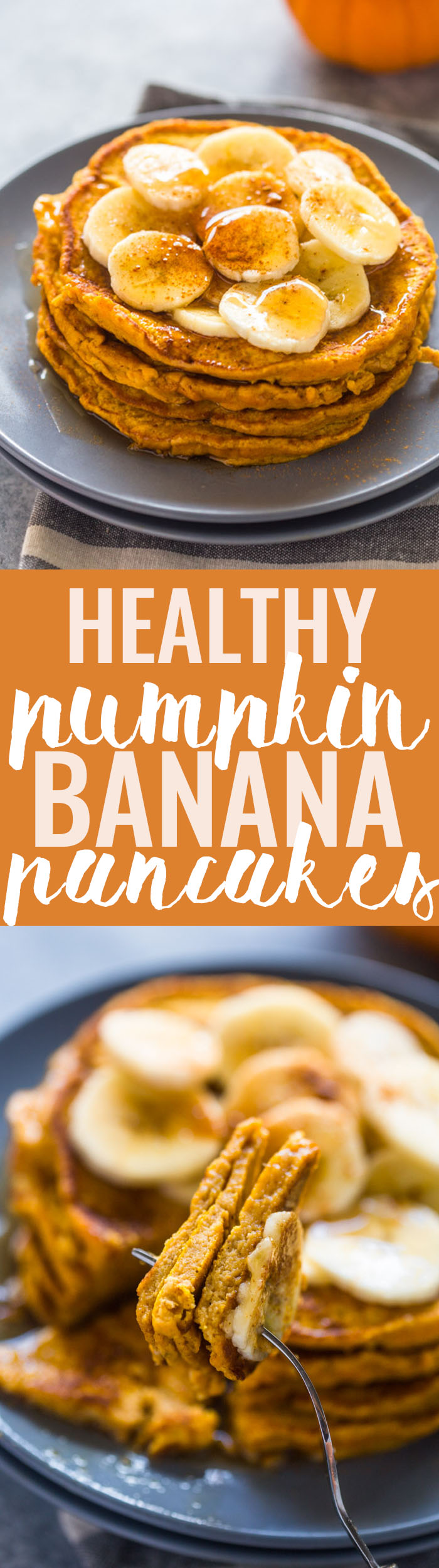 Healthy Pumpkin Banana Pancakes (Paleo, G-F, Protein Options)