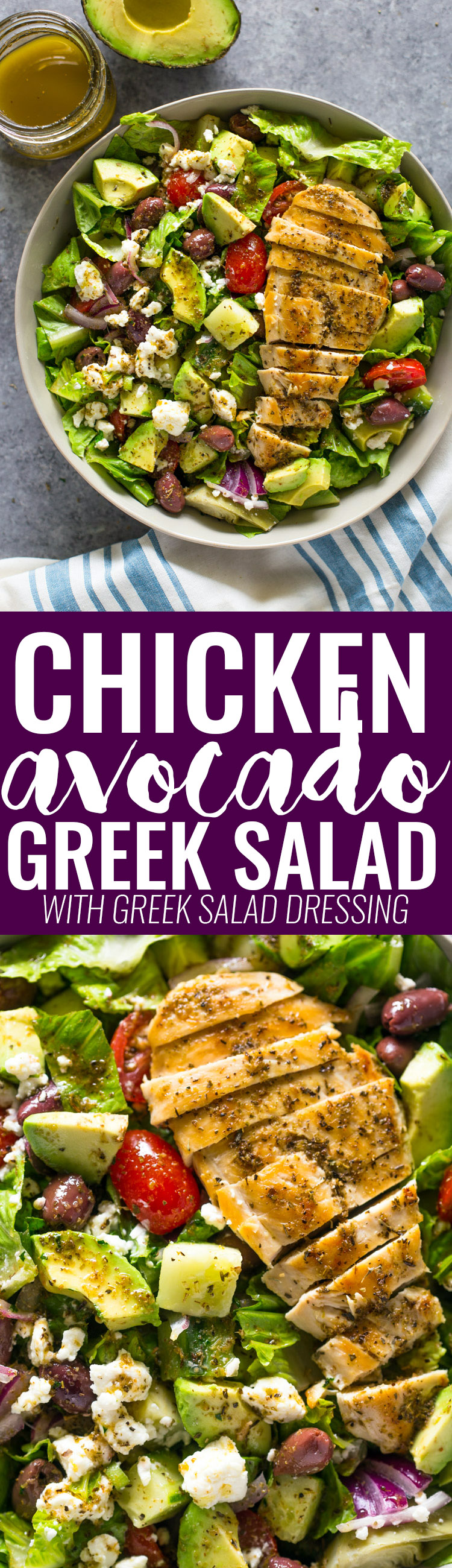 Greek Avocado & Grilled Chicken Salad with Greek Dressing