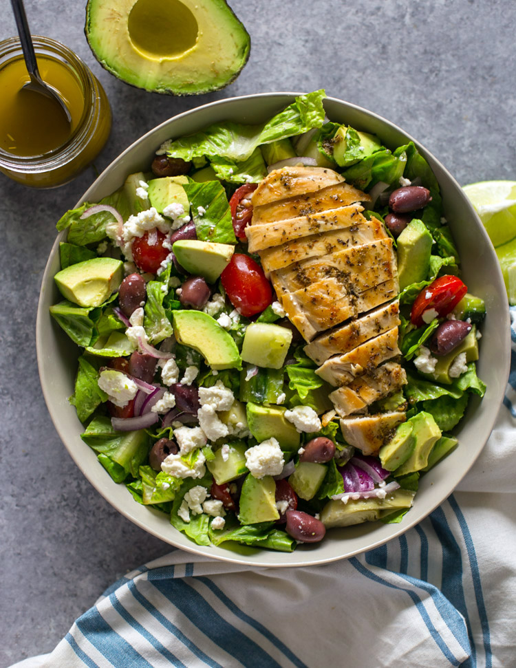 Greek Avocado & Grilled Chicken Salad with Greek Dressing | Gimme Delicious