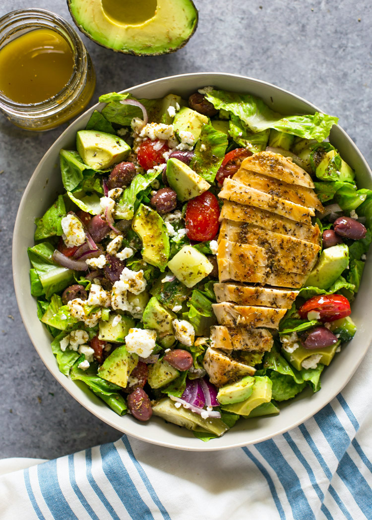 greek-avocado-grilled-chicken-salad-with-greek-dressing