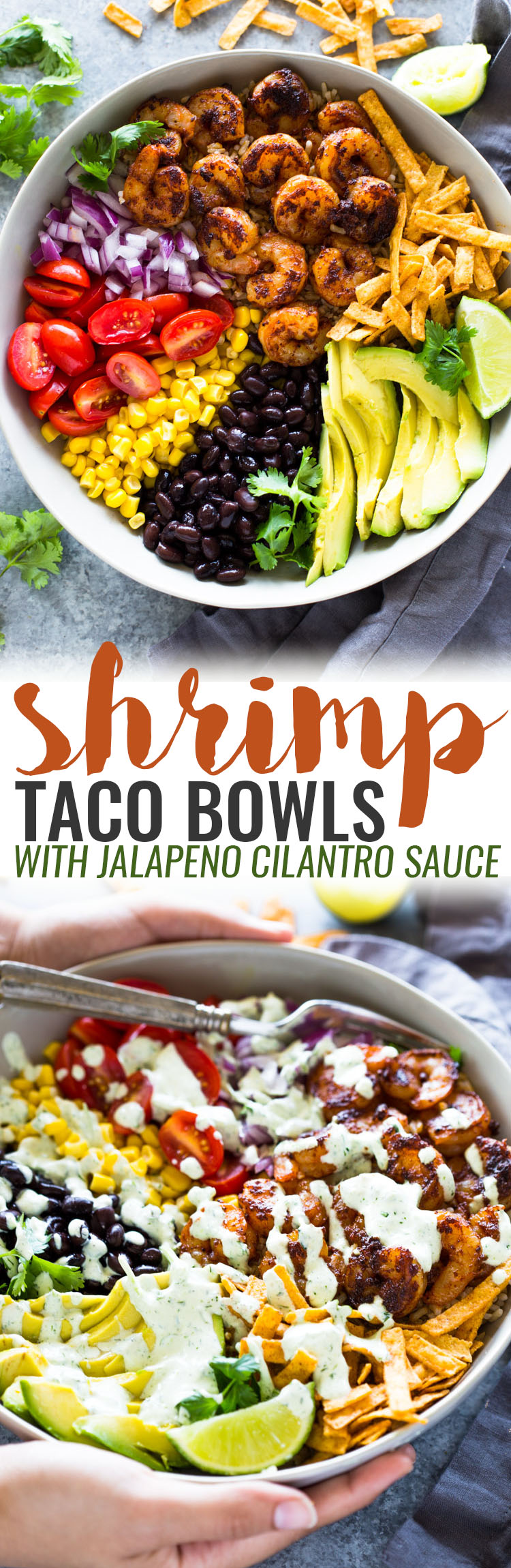 Shrimp Taco Bowls with Low-Fat Creamy Cilantro Sauce