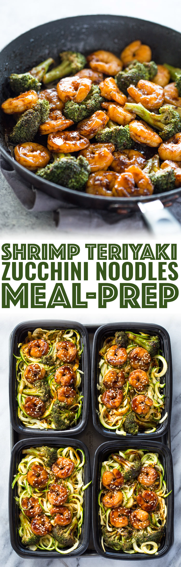 Shrimp Teriyaki Zucchini Noodles Meal-Prep (174 calories!)