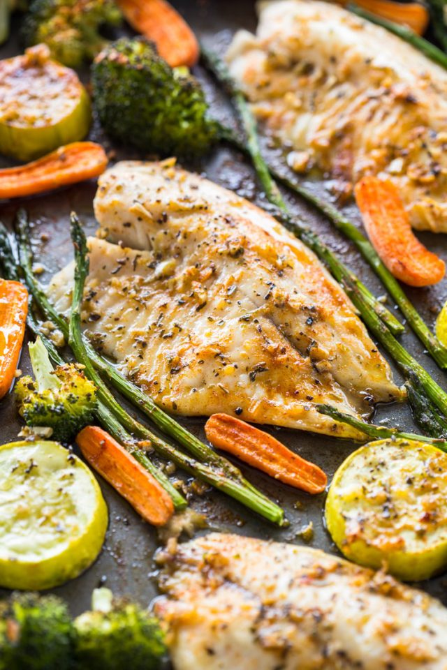 Healthy Sheet Pan Tilapia and Veggies + Meal-Prep | Gimme Delicious