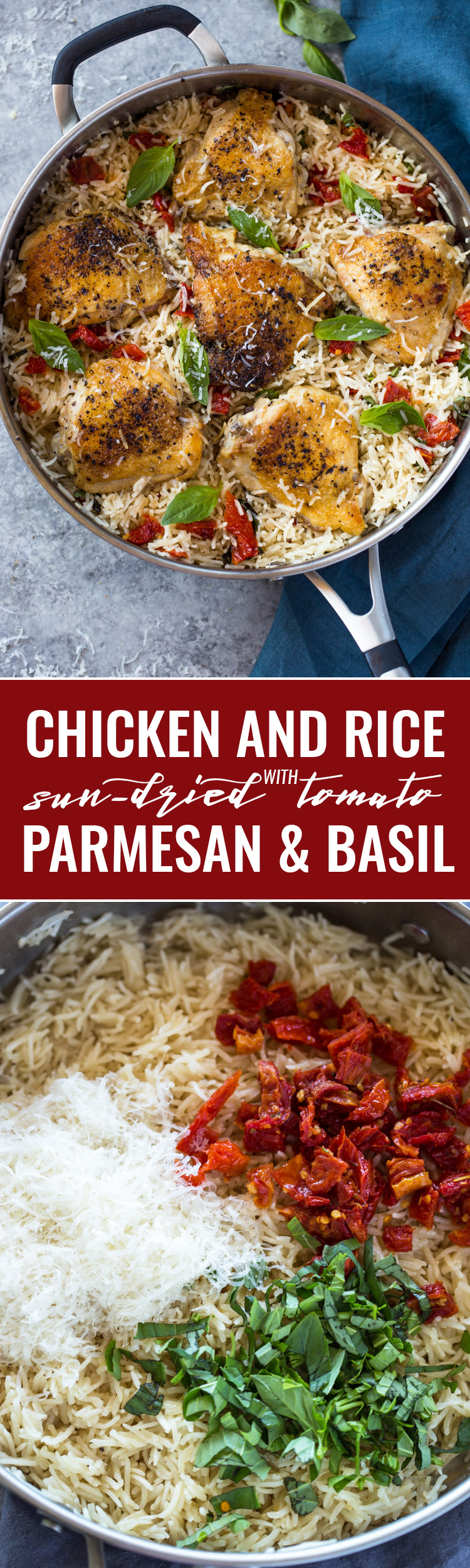 One Pan Chicken and Rice with Sun dried tomato, Parmesan and Basil
