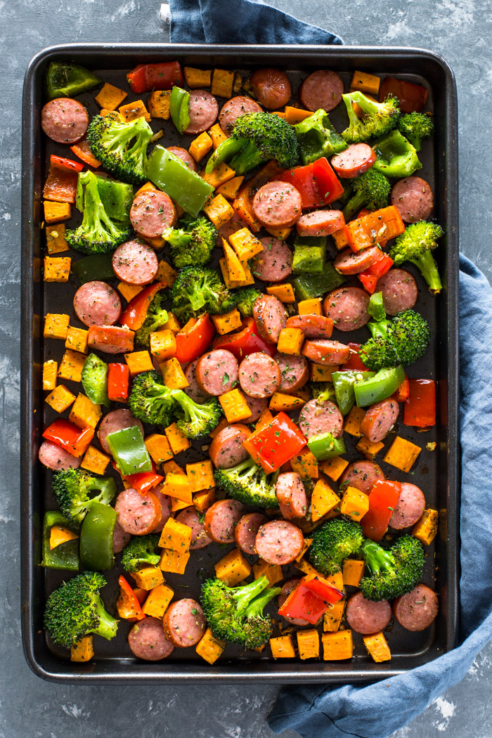 Healthy 20 Minute Sheet Pan Sausage And Veggies Gimme Delicious