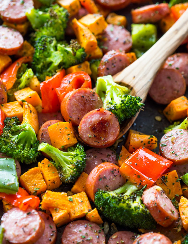 Healthy 20 Minute Sheet Pan Sausage and Veggies | Gimme Delicious