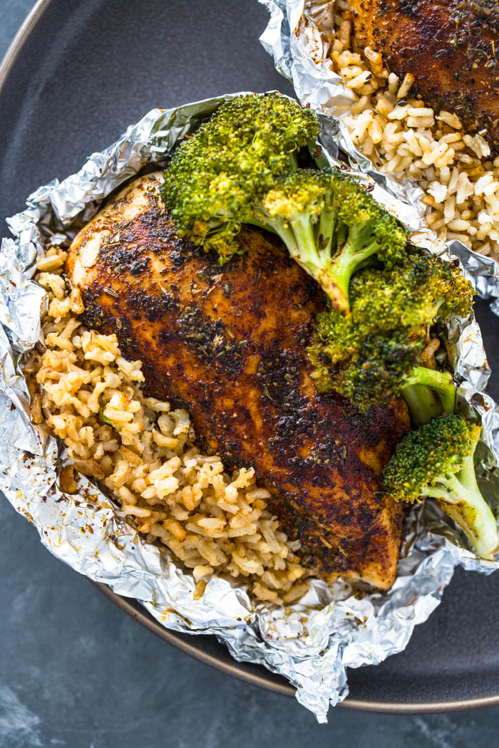 Foil Pack Chicken Rice and Broccoli 