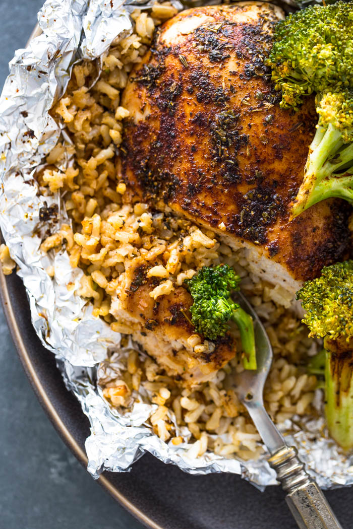 Foil Pack Chicken Rice and Broccoli 
