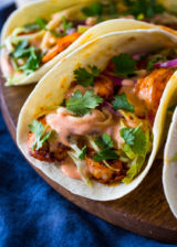 Spicy Shrimp Tacos with Creamy Sriracha Sauce & Cilantro Lime Slaw ...