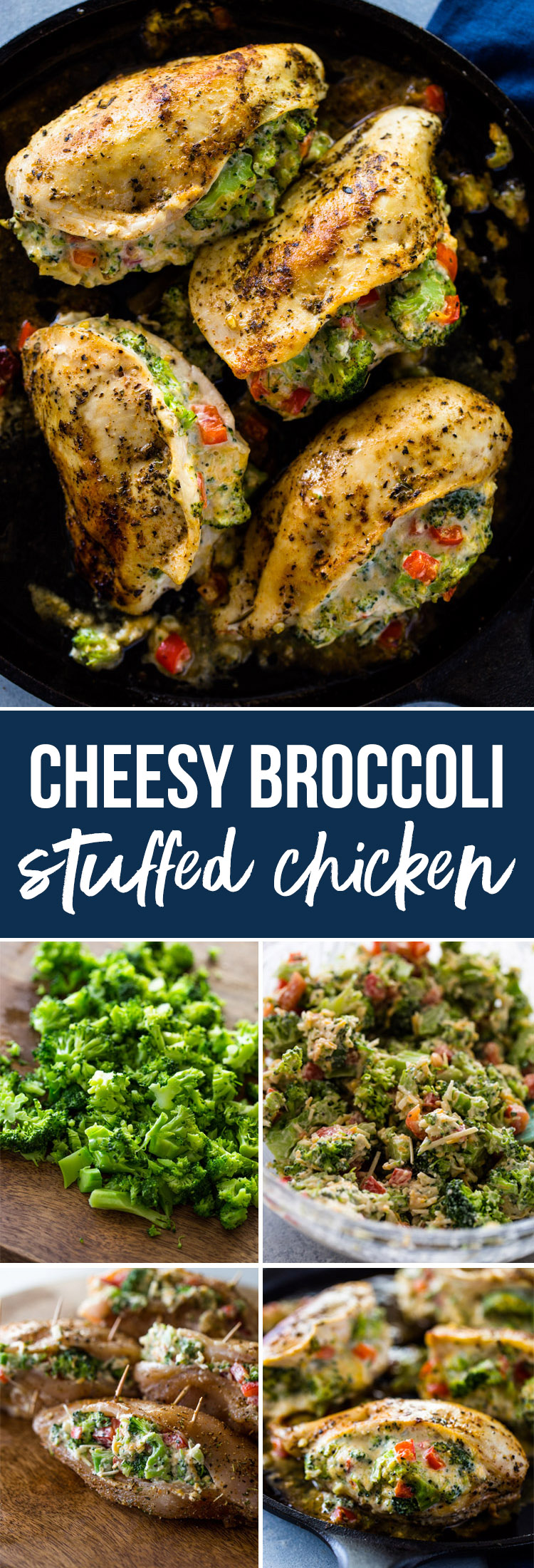 Tender Chicken breasts stuffed with broccoli, parmesan, cheddar, and cream cheese. This quick flavor-packed meal is bursting with flavor and texture and makes a delicious low-carb dinner. 