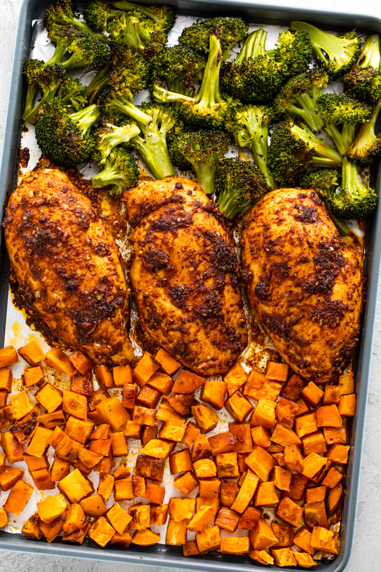 Sheet Pan Roasted Chicken, Sweet Potatoes, & Broccoli + Meal Prep