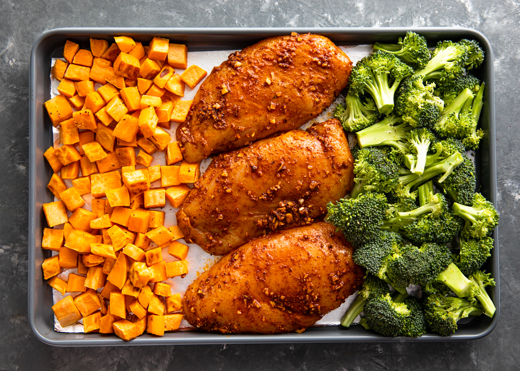 Sheet Pan Roasted Chicken, Sweet Potatoes, & Broccoli + Meal Prep | Gimme Delicious