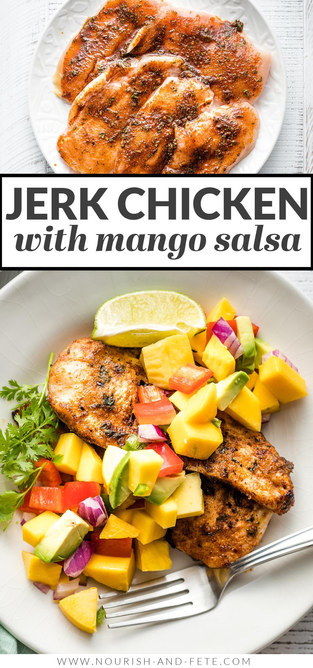 Delicious jerk chicken in a fraction of the usual time! Pair it with mango avocado salsa for a fresh, flavorful, healthy meal!