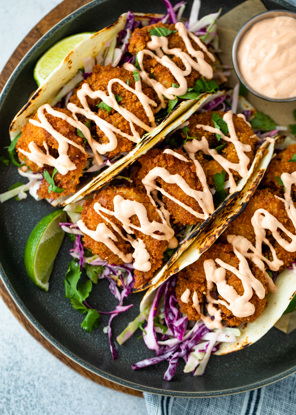 Crispy Shrimp Tacos with Cilantro Cabbage Slaw | Gimme Delicious