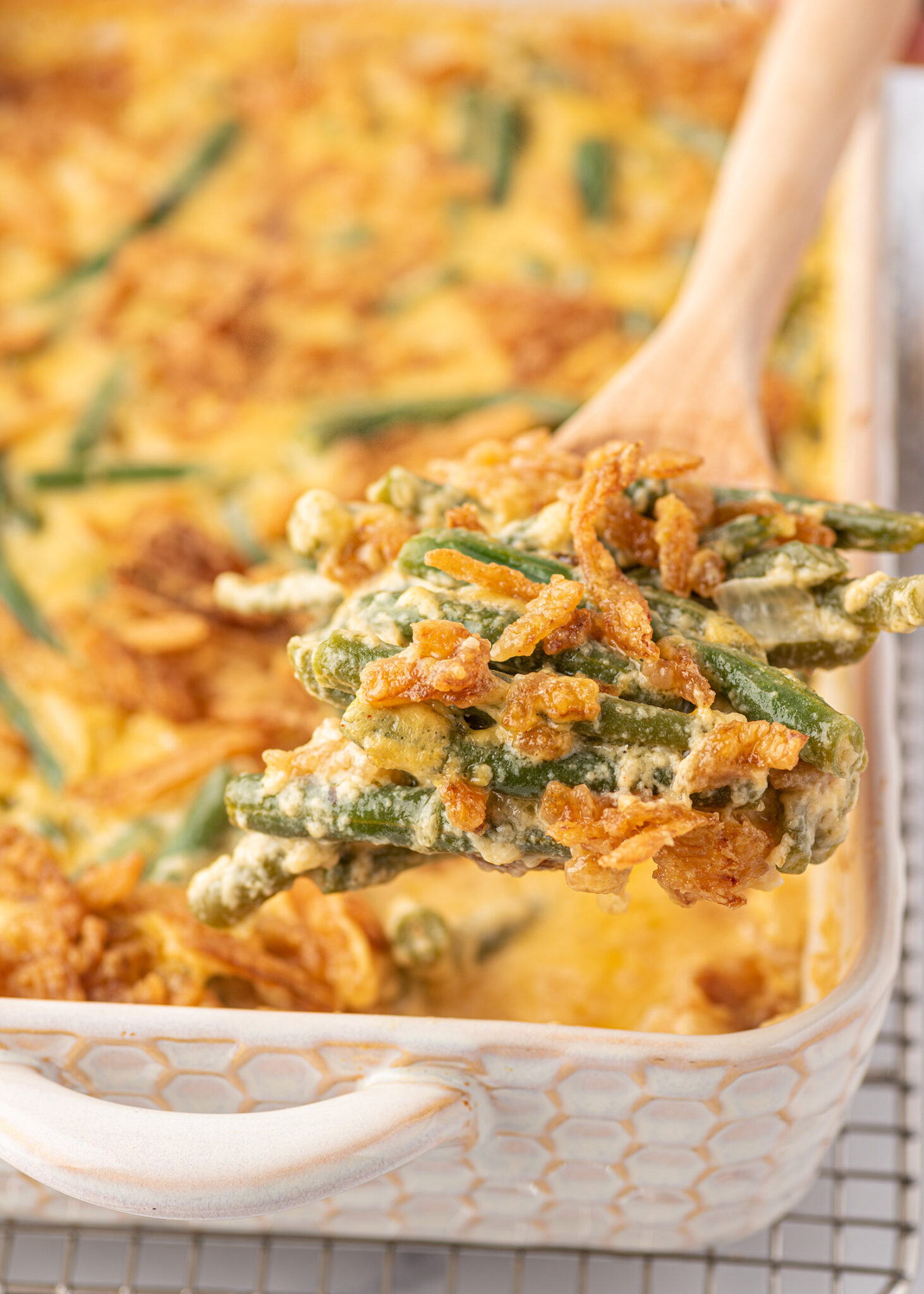 Cheesy Loaded Green Bean Casserole | Gimme Delicious