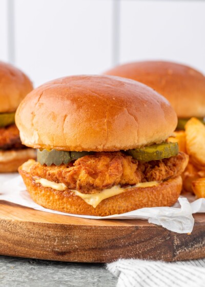 Chick-fil-A Crispy Chicken Sandwich with pickles and sauce.