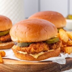 Chick-fil-A Crispy Chicken Sandwich with pickles and sauce.