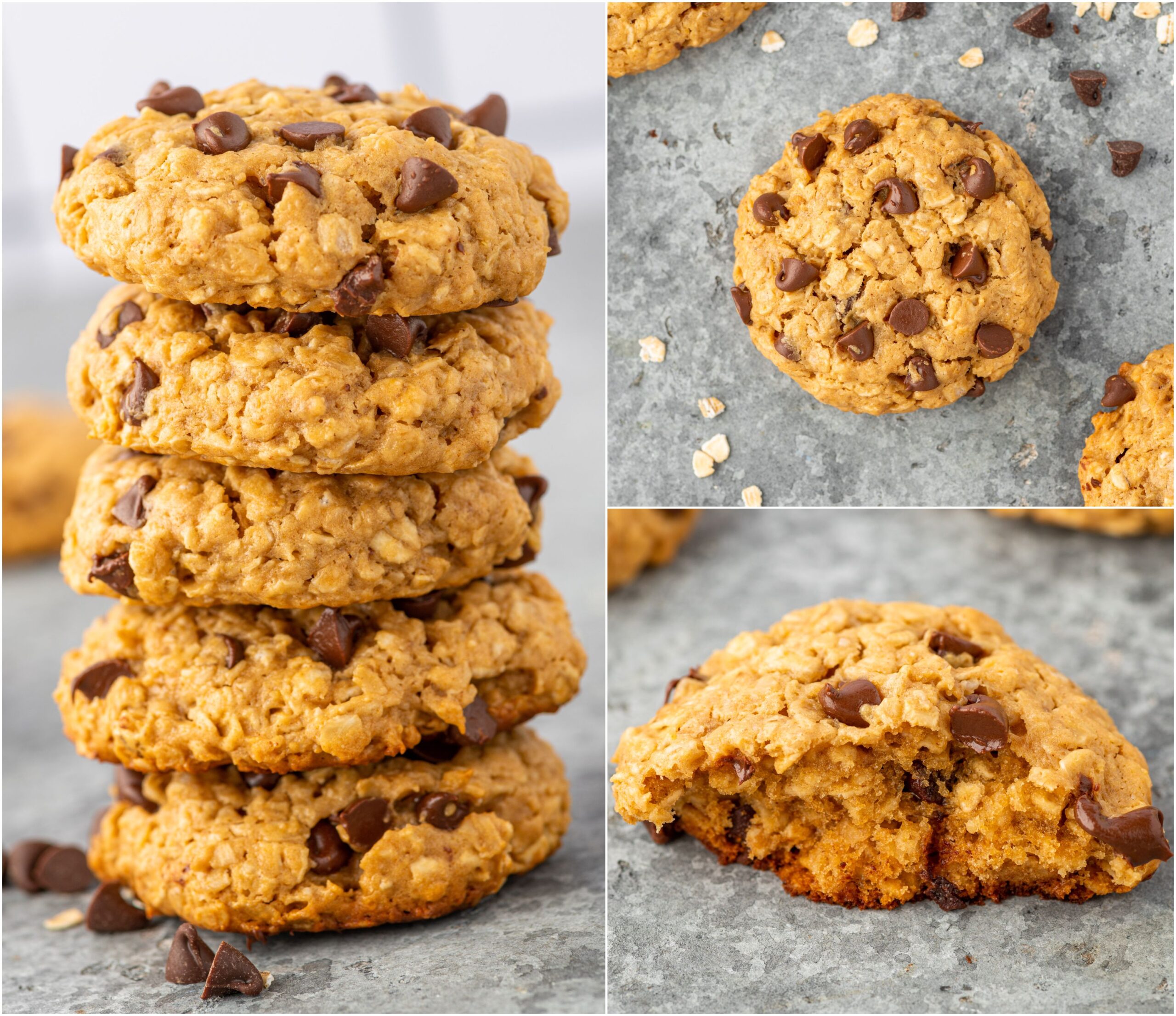Baked oatmeal cookies with chocolate chips.